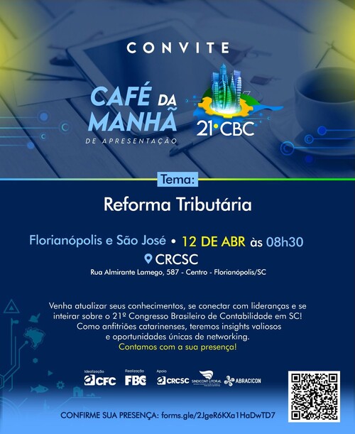 CRCSC promove café da manhã com palestra sobre Reforma Tributária a profissionais da contabilidade de Florianópolis e São José 