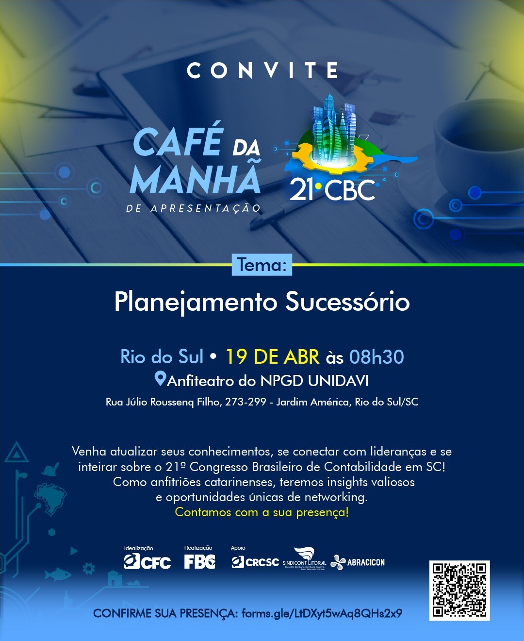 Profissionais da contabilidade de Rio do Sul e Ibirama contarão com palestras do CRCSC e divulgação do 21º CBC