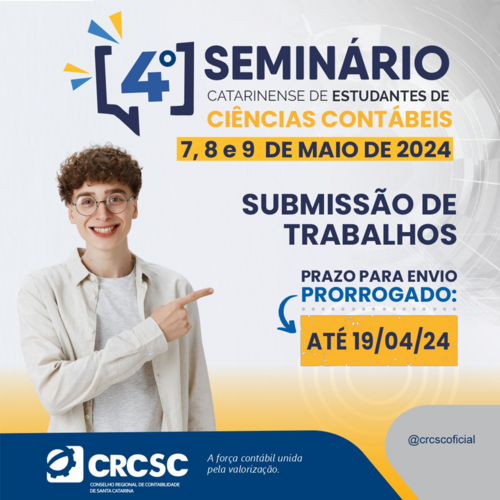 PRORROGADO: envio de trabalhos para o 4º Seminário Catarinense de Estudantes de Ciências Contábeis é até 19/04