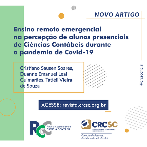 Artigo Revista RCCC: Ensino remoto emergencial na percepção de alunos presenciais de Ciências Contábeis durante a pandemia de Covid-19