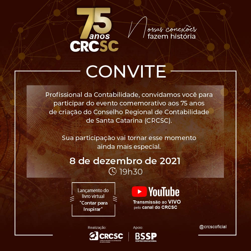 75 ANOS CRCSC: Entidade comemora com evento virtual para os profissionais da contabilidade