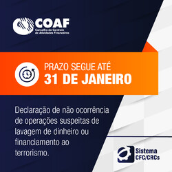 Prazo para entrega da Declaração de Não Ocorrência de Operações ao COAF encerra dia 31 de janeiro