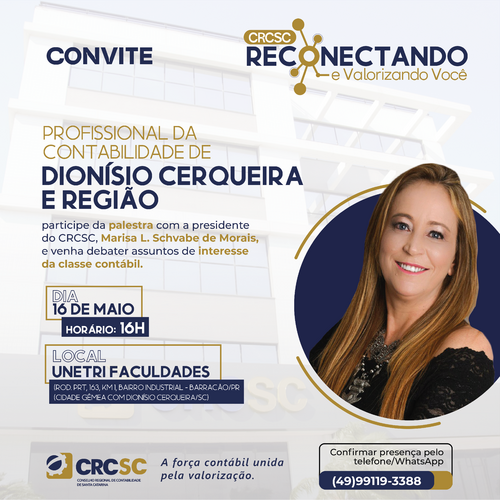 CRCSC vai realizar palestra para profissionais da contabilidade em Dionísio Cerqueira e região