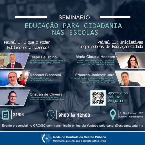 Rede de Controle realiza seminário sobre educação para cidadania nas escolas na sede do CRCSC