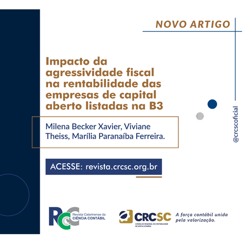 Artigo Revista RCCC: Impacto da agressividade fiscal na rentabilidade das empresas de capital aberto listadas na B3