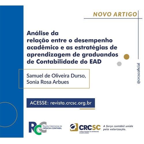 Artigo Revista RCCC: Análise da relação entre o desempenho acadêmico e as estratégias de aprendizagem de graduandos de Contabilidade do EAD