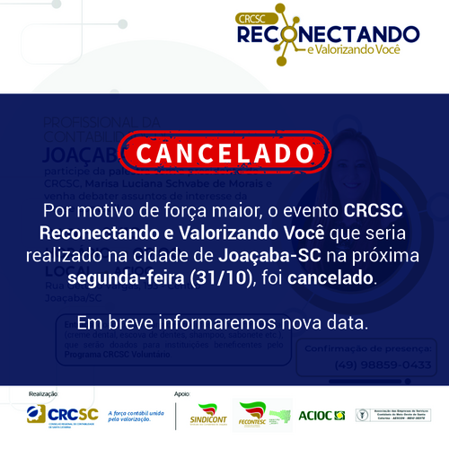 EVENTO CANCELADO: Joaçaba irá receber o Projeto CRCSC Reconectando e Valorizando Você 