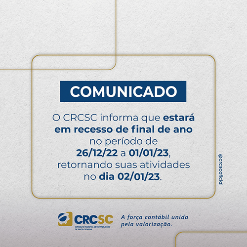 CRCSC estará em recesso entre os dias 26/12 e 1º/01