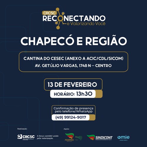 CRCSC promove evento gratuito para profissionais de contabilidade em Chapecó