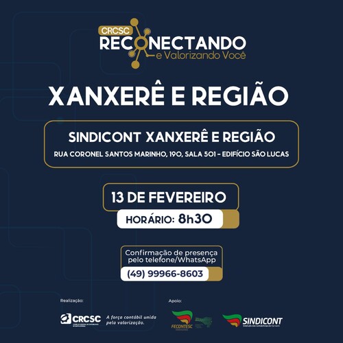 CRCSC promove evento gratuito para profissionais de contabilidade em Xanxerê