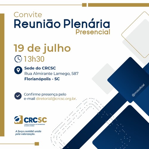 Reunião Plenária de julho será presencial, na sede do CRCSC