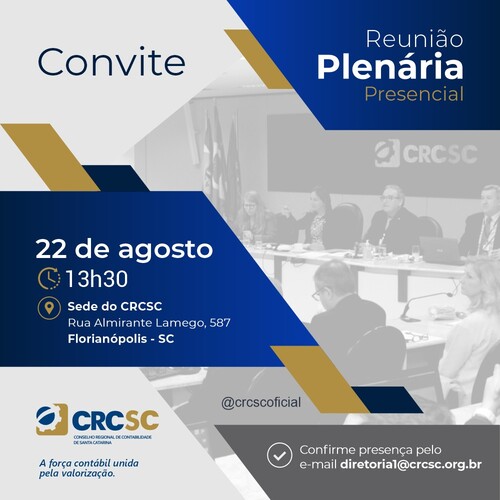 Reunião Plenária do CRCSC em agosto será presencial, em Florianópolis